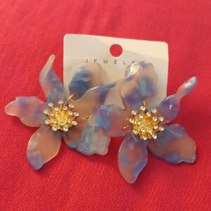Floral Blue and Gold Earrings